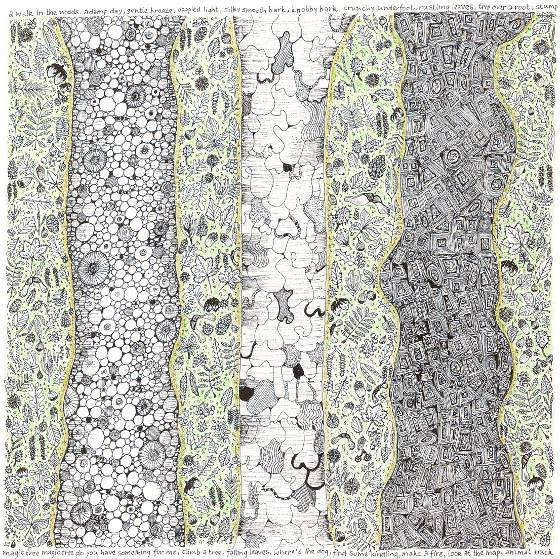 Leaf and Bark Stripes, a print by Fiona Willis